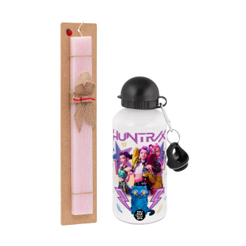 Huntrix K-pop series, Πασχαλινή Λαμπάδα με παγούρι μεταλλικό αλουμινίου (500ml) & κερί αρωματικό πλακέ (30cm) (ΡΟΖ)