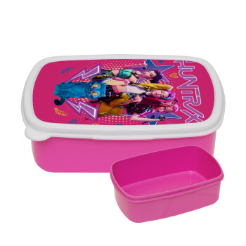 Huntrix K-pop series, ΡΟΖ παιδικό δοχείο φαγητού (lunchbox) πλαστικό (BPA-FREE) Lunch Βox M18 x Π13 x Υ6cm