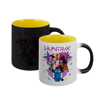 Huntrix K-pop series, Κούπα Μαγική εσωτερικό κίτρινη, κεραμική 330ml που αλλάζει χρώμα με το ζεστό ρόφημα
