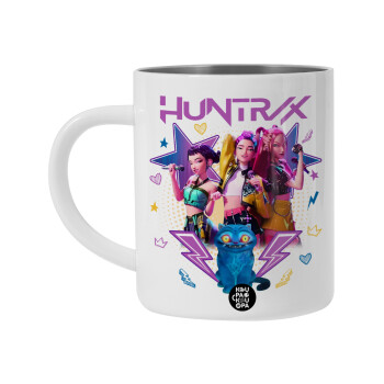 Huntrix K-pop series, Λευκή Ανοξείδωτη Μεταλλική Κούπα 450ml - Διπλού Τοιχώματος 