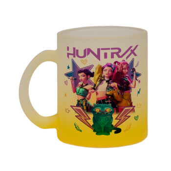 Huntrix K-pop series, Κούπα γυάλινη δίχρωμη με βάση το κίτρινο ματ, 330ml