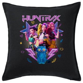 Huntrix K-pop series, Μαξιλάρι καναπέ Μαύρο 100% βαμβάκι, περιέχεται το γέμισμα (50x50cm)