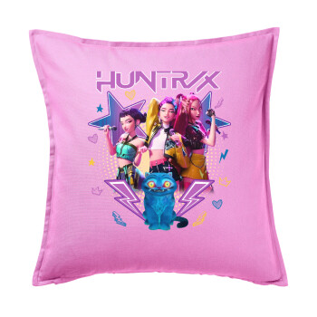 Huntrix K-pop series, Μαξιλάρι καναπέ ΡΟΖ 100% βαμβάκι, περιέχεται το γέμισμα (50x50cm)