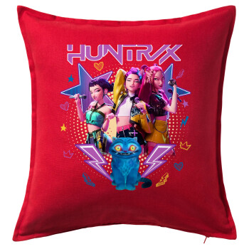 Huntrix K-pop series, Μαξιλάρι καναπέ Κόκκινο 100% βαμβάκι, περιέχεται το γέμισμα (50x50cm)