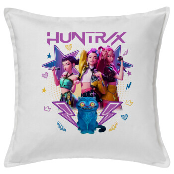 Huntrix K-pop series, Μαξιλάρι καναπέ ΛΕΥΚΟ 100% βαμβάκι, περιέχεται το γέμισμα (50x50cm)