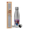 Easter Set, metallic Inox water bottle (750ml) & aromatic flat Easter candle (30cm) (GRAY)