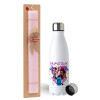 Easter Set, metallic stainless steel water bottle (750ml) & scented flat Easter candle (30cm) (PINK)