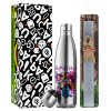 Easter Set, metallic stainless thermos flask (500ml) & scented flat Easter candle (30cm) (GRAY)