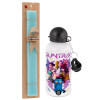 Easter Set, metallic aluminum water bottle (500ml) & scented flat candle (30cm) (TURQUOISE)