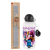 Easter Set, metallic aluminum water bottle (500ml) & aromatic flat Easter candle (30cm) (GRAY)