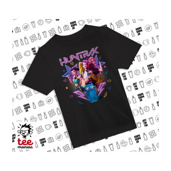 Huntrix K-pop series, Άνετο παιδικό T-Shirt ΜΑΥΡΟ από 100% βαμβάκι, για κάθε μέρα. Vegan & OEKO-TEX πιστοποιημένο.