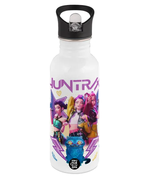 Huntrix K-pop series — Παγούρι νερού Λευκό με καλαμάκι, ανοξείδωτο ατσάλι 600ml