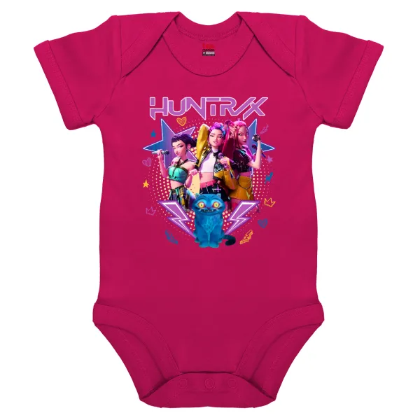Huntrix K-pop series — Βρεφικό φορμάκι μωρού, 0-18 μηνών, ΡΟΖ, 100% Organic Cotton, κοντομάνικο