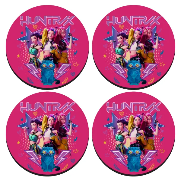 Huntrix K-pop series — ΣΕΤ 4 Σουβέρ ξύλινα στρογγυλά (9cm)
