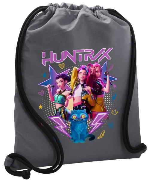 Huntrix K-pop series — Τσάντα πλάτης πουγκί GYMBAG ΓΚΡΙ, με τσέπη (40x48cm) & χονδρά κορδόνια