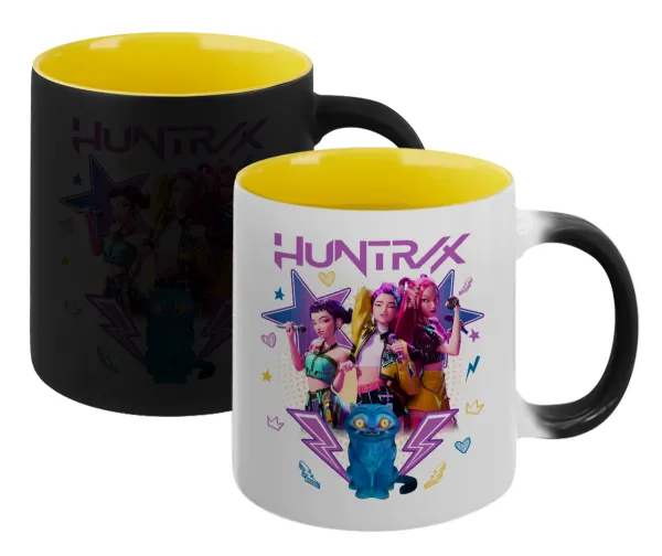 Huntrix K-pop series — Κούπα Μαγική εσωτερικό κίτρινη, κεραμική 330ml που αλλάζει χρώμα με το ζεστό ρόφημα