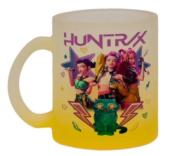 Huntrix K-pop series — Κούπα γυάλινη δίχρωμη με βάση το κίτρινο ματ, 330ml