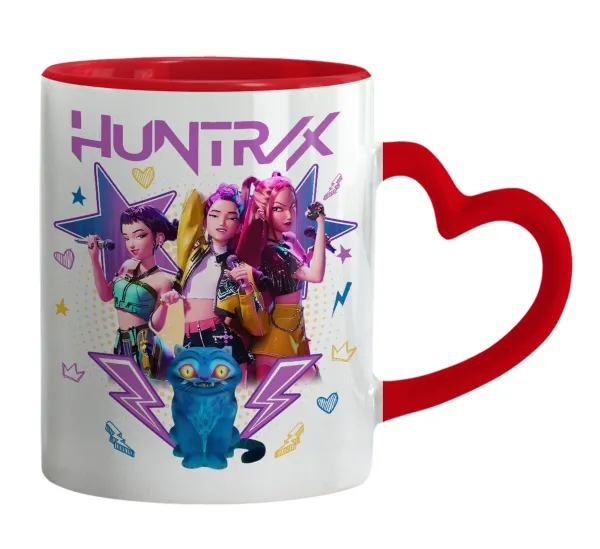 Huntrix K-pop series — Κούπα καρδιά χερούλι κόκκινη, κεραμική, 330ml