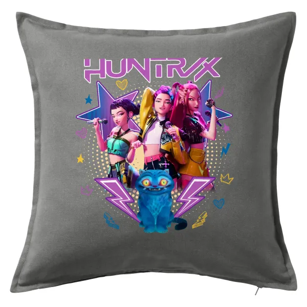 Huntrix K-pop series — Μαξιλάρι καναπέ Γκρι 100% βαμβάκι, περιέχεται το γέμισμα (50x50cm)