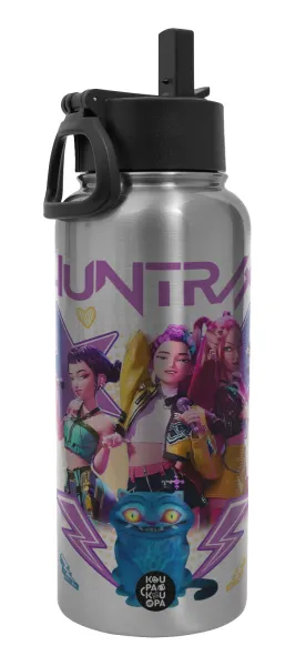 Huntrix K-pop series — Metal mug thermo Silver with Straw and Spout Lid (Stainless steel), double wall, 950ml