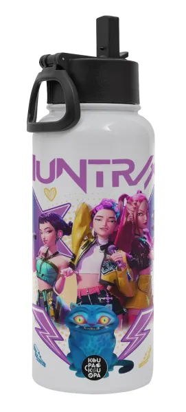 Huntrix K-pop series — Metal mug thermo White with Straw and Spout Lid (Stainless steel), double wall, 950ml