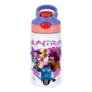 Huntrix K-pop series, Children's hot water bottle, stainless steel, with safety straw, pink/purple (350ml)