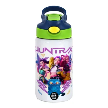 Huntrix K-pop series, Children's hot water bottle, stainless steel, with safety straw, green, blue (350ml)