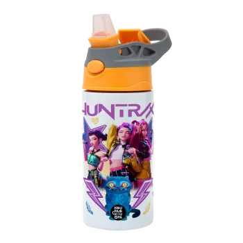 Huntrix K-pop series, Παιδικό παγούρι θερμό, ανοξείδωτο, με καλαμάκι ασφαλείας, Πορτοκαλί/Γκρι (360ml) BPA-FREE