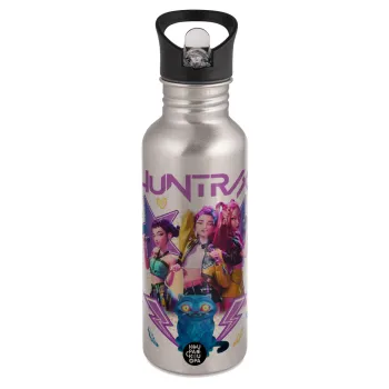 Huntrix K-pop series, Water bottle Silver with straw, stainless steel 600ml