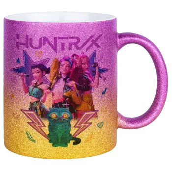 Huntrix K-pop series, Κούπα Χρυσή/Ροζ Glitter, κεραμική, 330ml