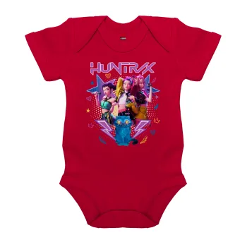 Huntrix K-pop series, Βρεφικό φορμάκι μωρού, ΚΟΚΚΙΝΟ, 100% Organic Cotton, κοντομάνικο