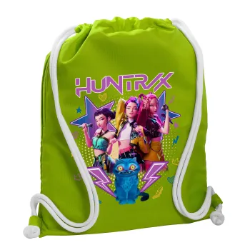 Huntrix K-pop series, Τσάντα πλάτης πουγκί GYMBAG LIME GREEN, με τσέπη (40x48cm) & χονδρά κορδόνια