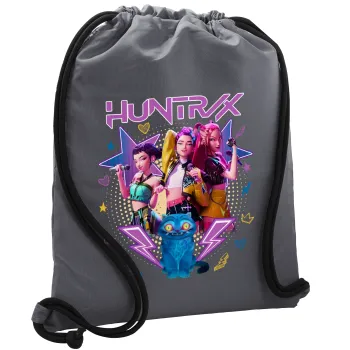Huntrix K-pop series, Τσάντα πλάτης πουγκί GYMBAG ΓΚΡΙ, με τσέπη (40x48cm) & χονδρά κορδόνια