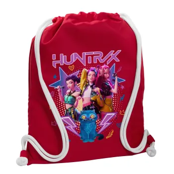 Huntrix K-pop series, Τσάντα πλάτης πουγκί GYMBAG Κόκκινη, με τσέπη (40x48cm) & χονδρά κορδόνια