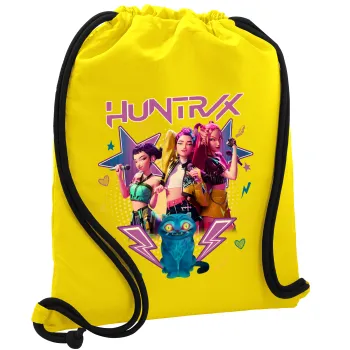 Huntrix K-pop series, Τσάντα πλάτης πουγκί GYMBAG Κίτρινη, με τσέπη (40x48cm) & χονδρά κορδόνια
