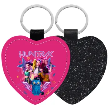 Huntrix K-pop series, Μπρελόκ PU δερμάτινο glitter καρδιά ΜΑΥΡΟ