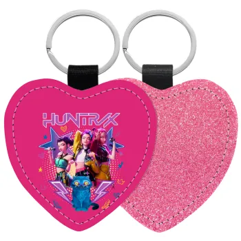 Huntrix K-pop series, Μπρελόκ PU δερμάτινο glitter καρδιά ΡΟΖ