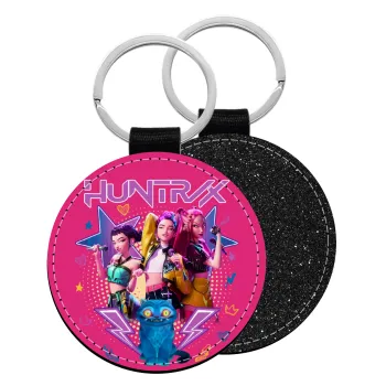 Huntrix K-pop series, Μπρελόκ Δερματίνη, στρογγυλό ΜΑΥΡΟ (5cm)