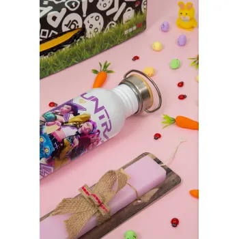 Huntrix K-pop series, Πασχαλινή Λαμπάδα με παγούρι μεταλλικό (620ml, stainless steel) & κερί αρωματικό πλακέ (30cm) (ΡΟΖ)