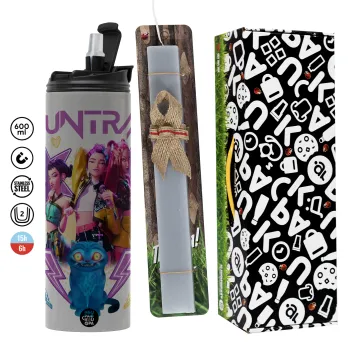Huntrix K-pop series, Πασχαλινή Λαμπάδα με Travel Tumbler θερμό (600ml, BPA free) & κερί αρωματικό πλακέ (30cm) (ΓΚΡΙ)