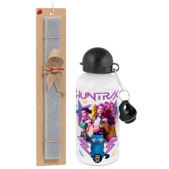 Huntrix K-pop series, Πασχαλινή Λαμπάδα με παγούρι μεταλλικό  αλουμινίου (500ml) & κερί αρωματικό πλακέ (30cm) (ΓΚΡΙ)