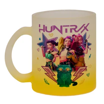 Huntrix K-pop series, Κούπα γυάλινη δίχρωμη με βάση το κίτρινο ματ, 330ml