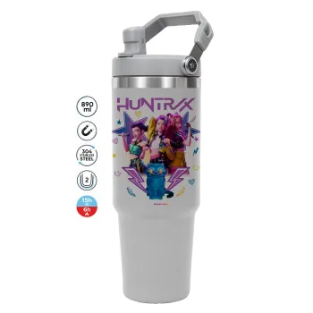 Huntrix K-pop series, ΓΚΡΙ χρώματος Θερμός Ανοξείδωτο 890ml (30oz) με χερούλι