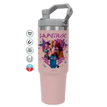 Huntrix K-pop series, ΡΟΖ χρώματος Θερμός Ανοξείδωτο 890ml (30oz) με χερούλι