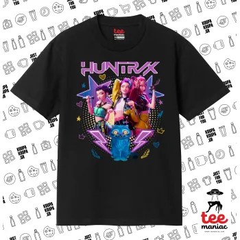 Huntrix K-pop series, Κλασικό T-Shirt, διπλής ραφής, χωρίς πλευρικές ραφές ΜΑΥΡΟ από 100% βαμβάκι. Vegan & OEKO-TEX πιστοποιημένο.