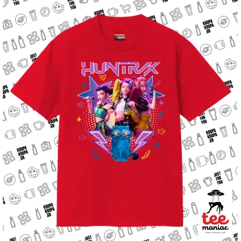Huntrix K-pop series, Κλασικό T-Shirt, διπλής ραφής, χωρίς πλευρικές ραφές ΚΟΚΚΙΝΟ από 100% βαμβάκι. Vegan & OEKO-TEX πιστοποιημένο.