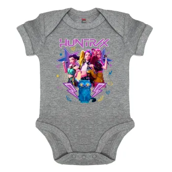 Huntrix K-pop series, Βρεφικό φορμάκι μωρού, 0-18 μηνών, ΓΚΡΙ ΜΕΛΑΝΖΕ, 100% Organic Cotton, κοντομάνικο