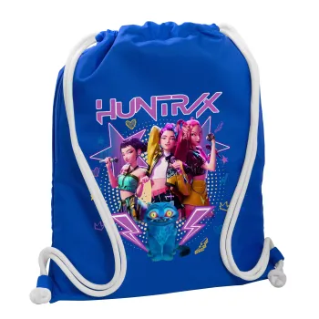 Huntrix K-pop series, Τσάντα πλάτης πουγκί GYMBAG Μπλε, με τσέπη (40x48cm) & χονδρά κορδόνια