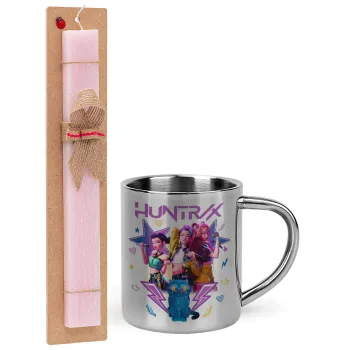 Huntrix K-pop series, Πασχαλινή Λαμπάδα με μεταλλική κούπα θερμό (300ml) & κερί αρωματικό πλακέ (30cm) (ΡΟΖ)