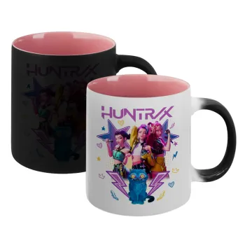 Huntrix K-pop series, Κούπα Μαγική εσωτερικό ΡΟΖ, κεραμική 330ml που αλλάζει χρώμα με το ζεστό ρόφημα